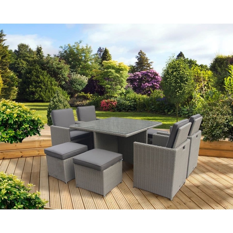 Pagoda Amalfi Deluxe Cube 9 Piece Set – 4 x Seats with Fold Down Backs, 4 x Stools, 1 x Table