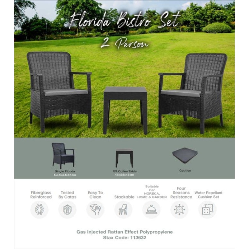 Professional Florida Anthracite Bistro Set – 3 Piece