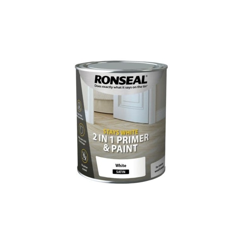 Ronseal Stays White 2in1 Primer & Paint 750ml – White Satin