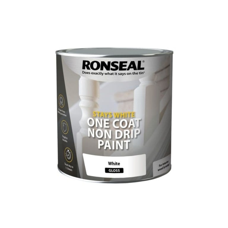 Ronseal Stays White One Coat Non Drip Paint 2.5L – White Gloss