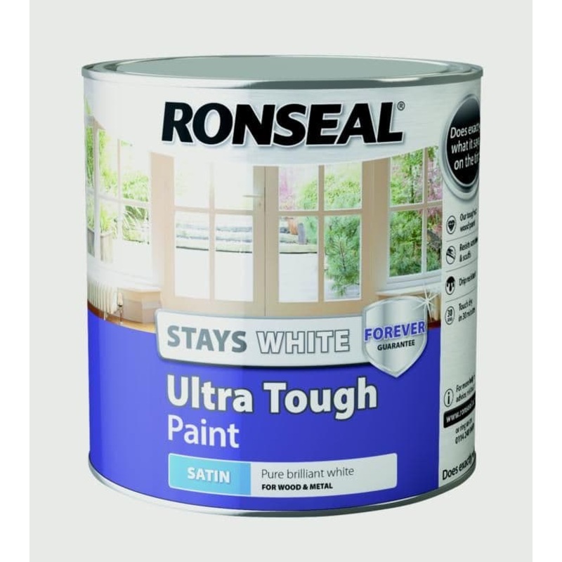 Ronseal Stays White Ultra Tough Paint 2.5L – White Satin