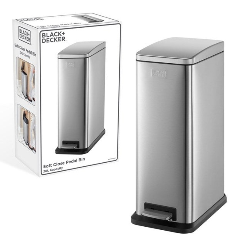 Black  Decker Slimline Soft Close Pedal Bin – 20L
