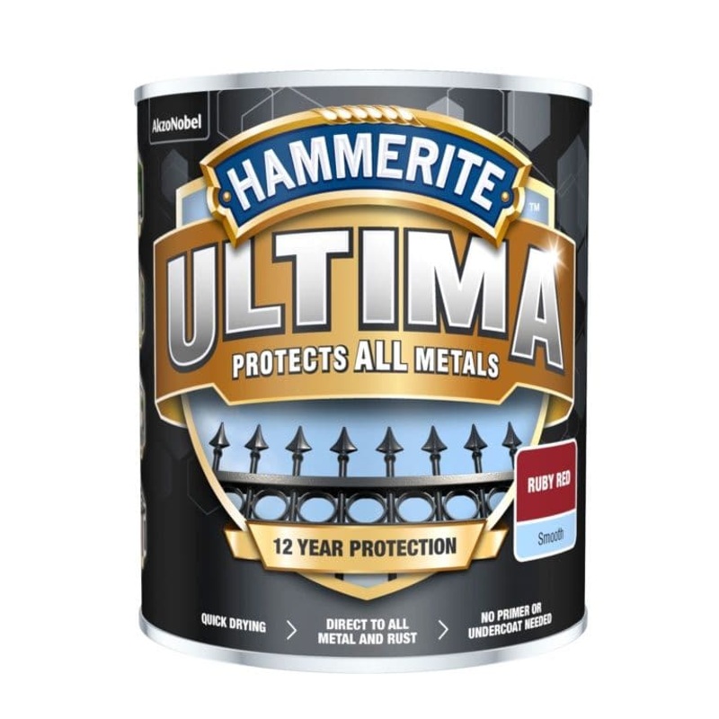 Hammerite Ultima Smooth Metal Paint – 750ml Ruby Red