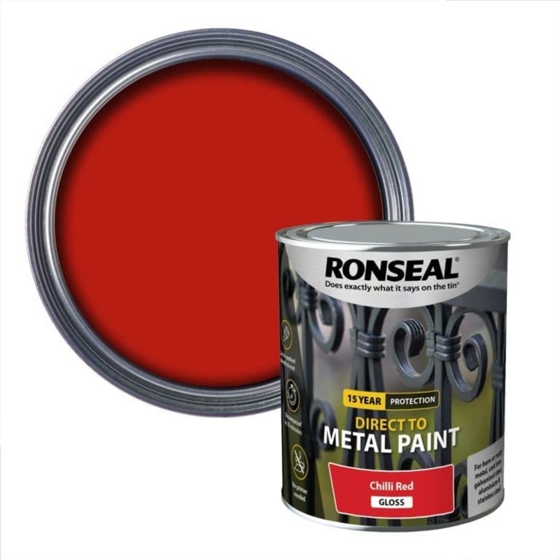 Ronseal Direct To Metal Paint 750ml – Chilli Red Gloss