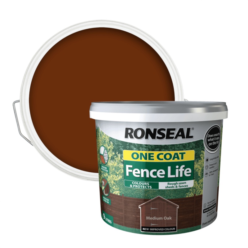 Ronseal One Coat Fence Life 9L – Medium Oak