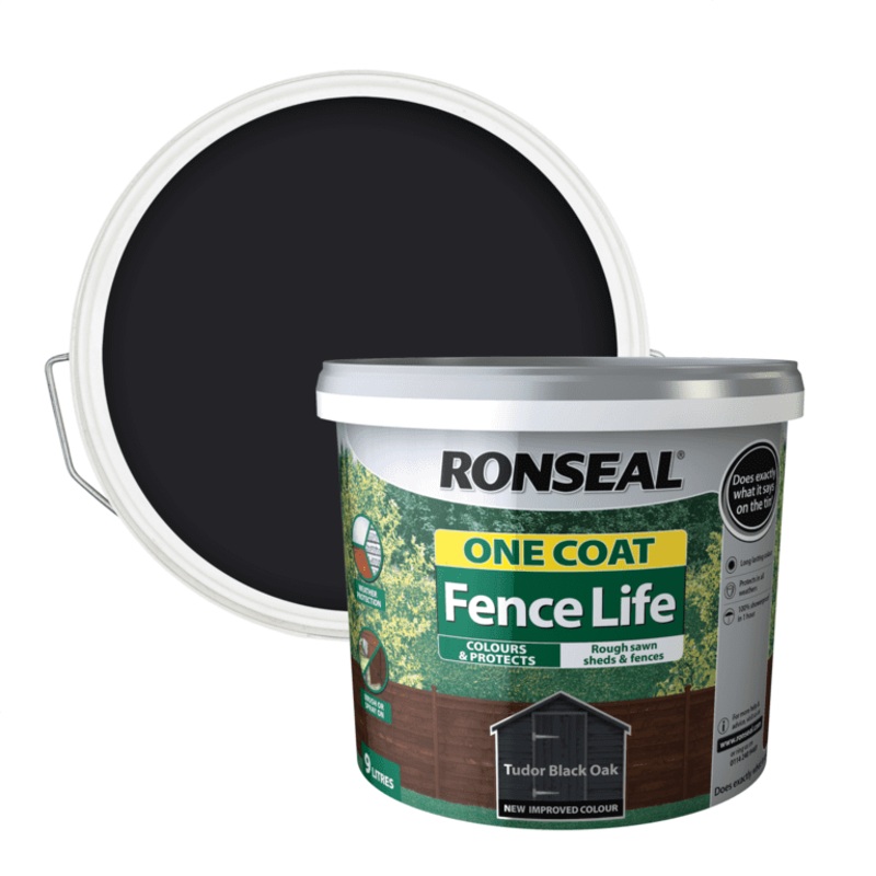 Ronseal One Coat Fence Life 9L – Tudor Black Oak