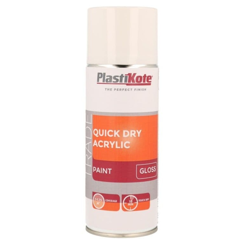 PlastiKote Quick Dry Acrylic Spray 400ml – White Gloss