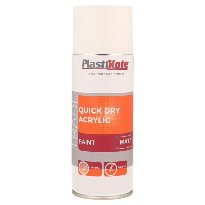 PlastiKote Quick Dry Acrylic Spray 400ml – White Matt