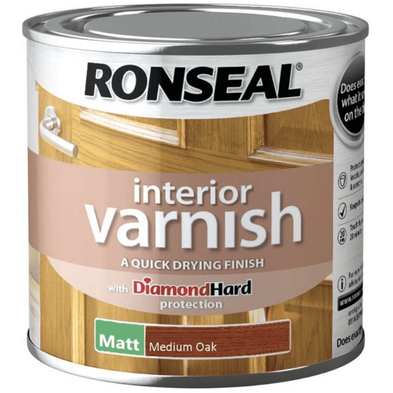 Ronseal Interior Varnish Matt 250ml – Medium Oak