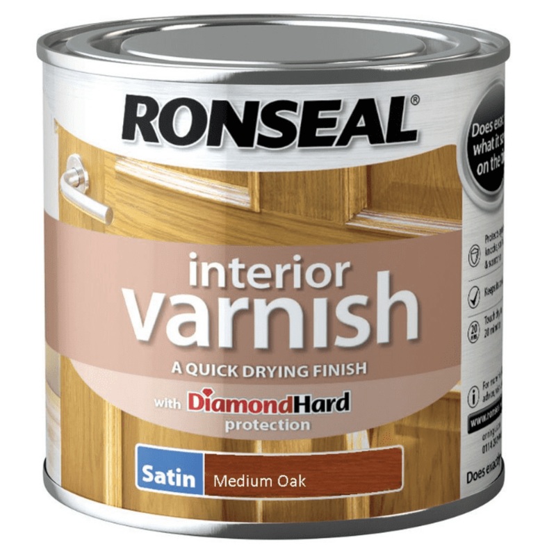 Ronseal Interior Varnish Satin 250ml – Medium Oak