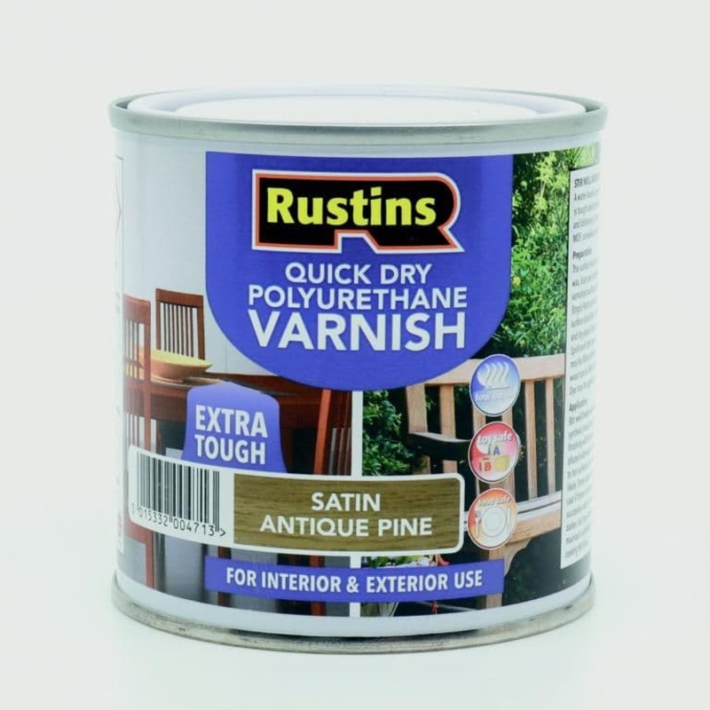 Rustins Polyurethane Satin Varnish 250ml – Antique Pine