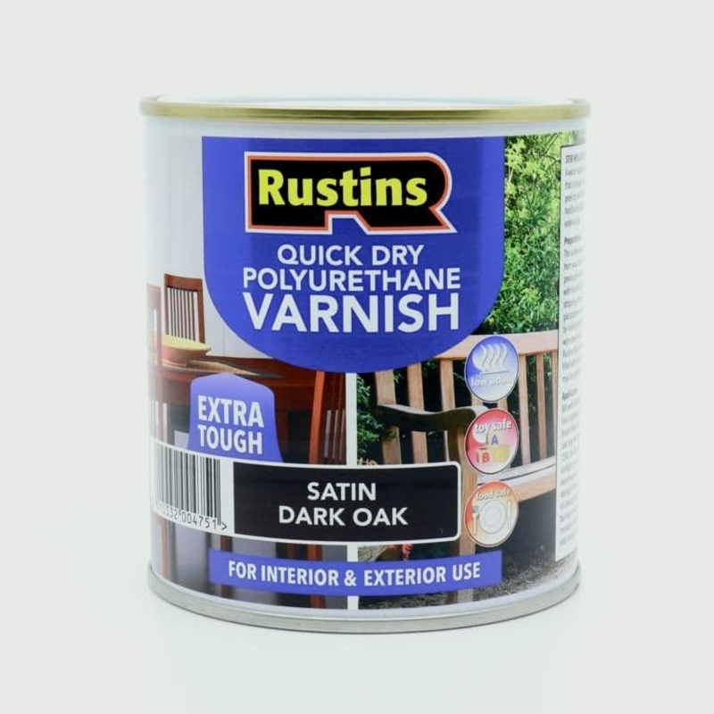 Rustins Polyurethane Satin Varnish 500ml – Dark Oak