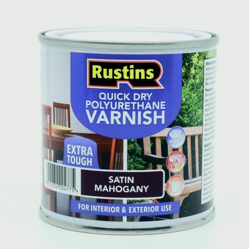 Rustins Polyurethane Satin Varnish 500ml – Mahogany