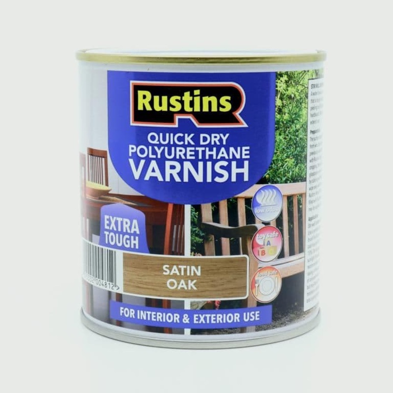 Rustins Polyurethane Satin Varnish 500ml – Oak