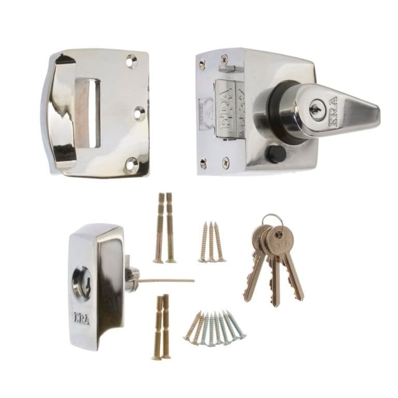 Era BS High Security Nightlatch 40mm – Finish: Polished Chrome Body – Chrome Cylinder