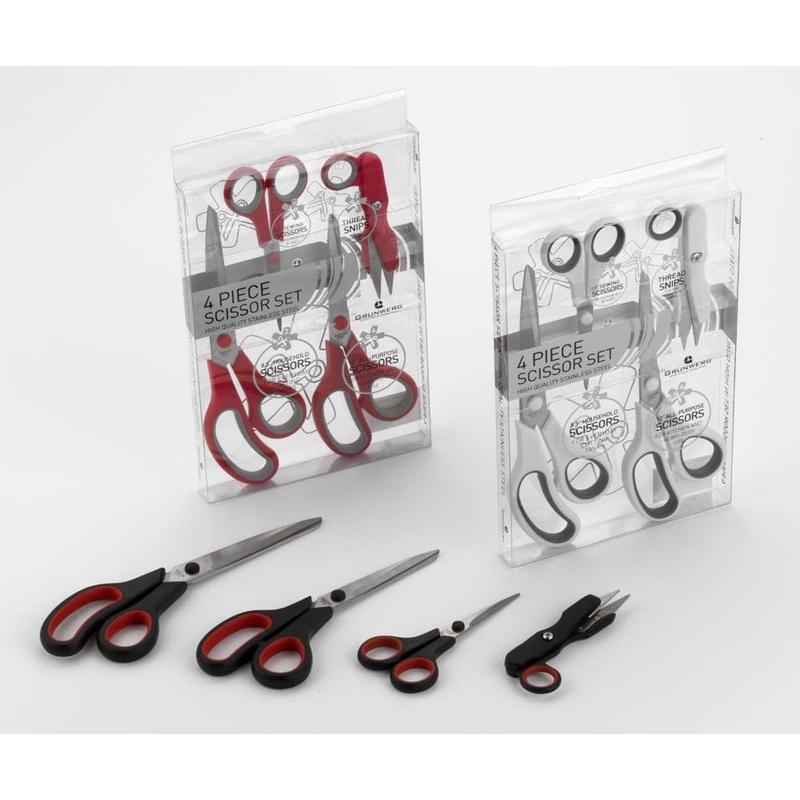 Grunwerg 4 Piece Scissor Set – Black/Red Handles